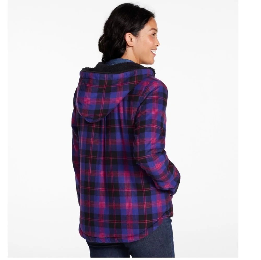 L.L. Bean Women's Scotch Plaid Flannel Zip Up Hoodie Relaxed Fit Size Large - Picture 3 of 11